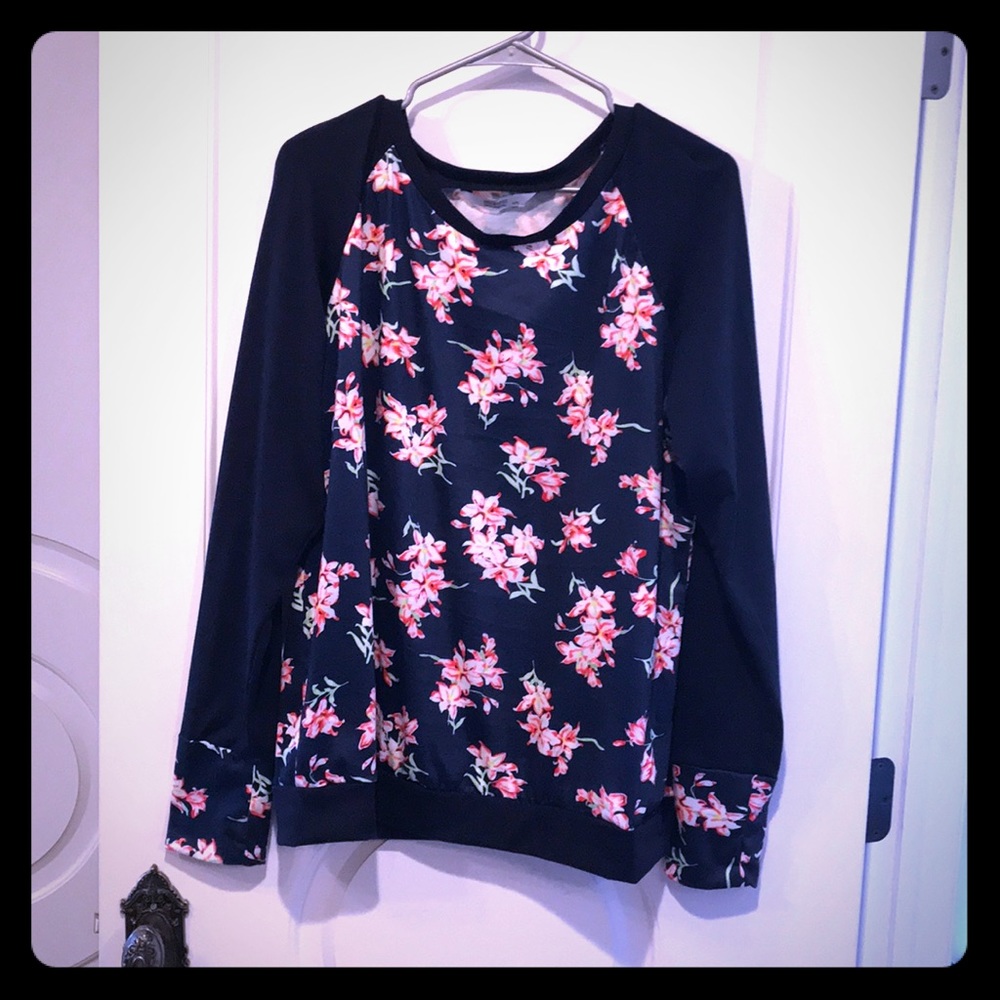 Xxl navy blue floral print long sleeve top